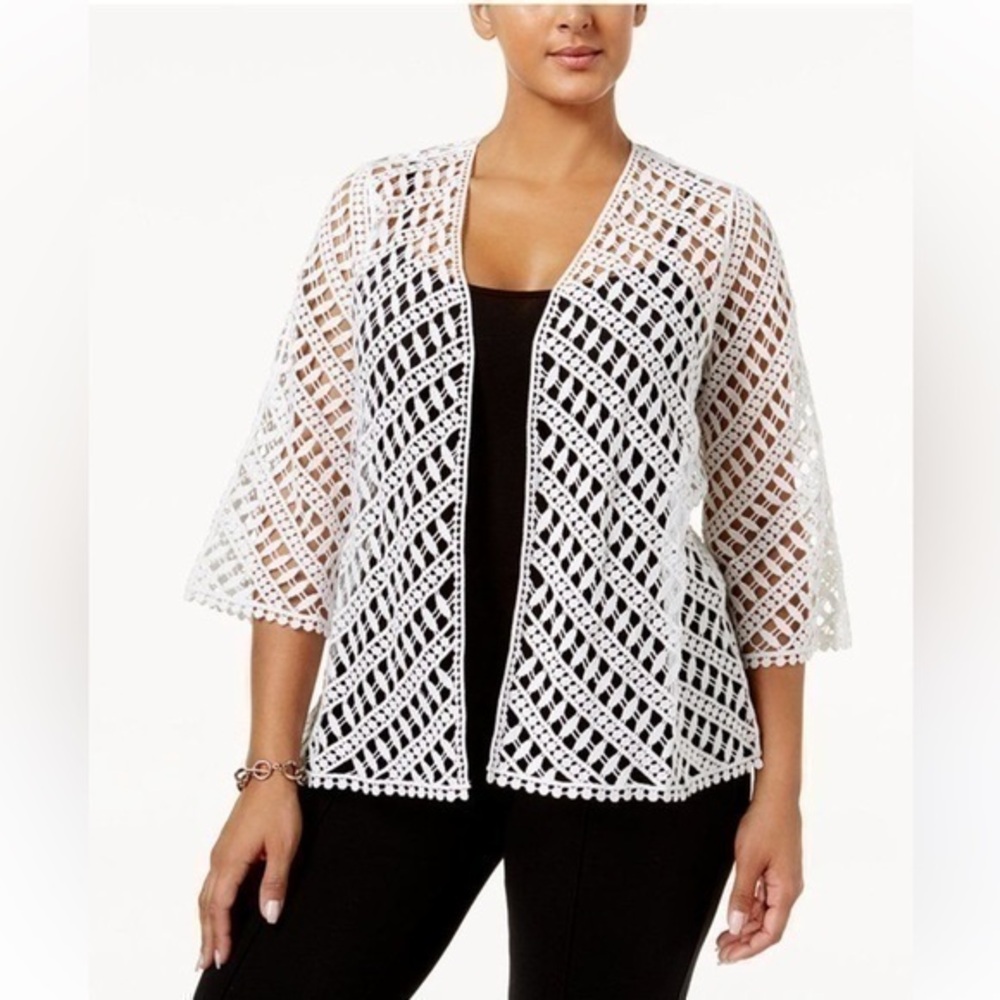 Alfani crocheted open front cardigan sweater